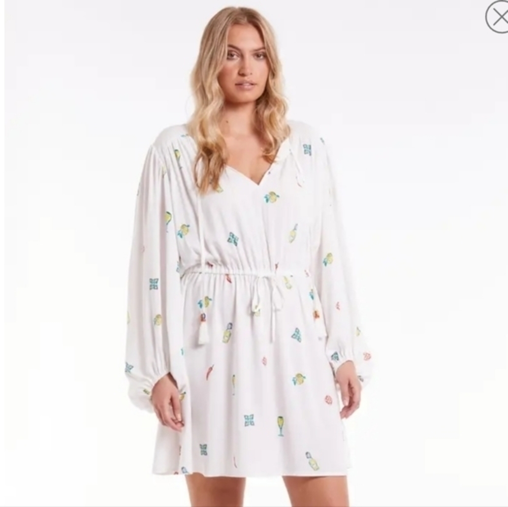 Never Fully Dressed Summer Vacation Printed Long Sleeve Mini Dress Size 10 New